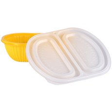 팜스용기 성형 우짜짜 용기 2칸 740ml 노랑, 50개입, 1개