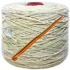 Happysil 純棉筒紗 24股 + 鉤針 5~6號, 淺象牙白, 1個