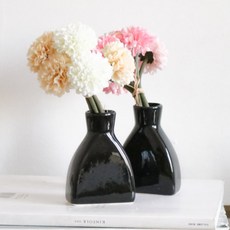 포홈 리틀피쉬 화병 2p + 폼폼 조화 2p, 화병(블랙), 조화(핑크, 아이보리), 1개