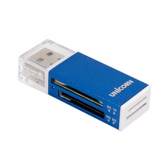 유니콘 USB2.0 휴대용 미니 카드리더기, XC-500A, 블루
