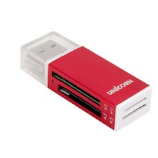 유니콘 USB2.0 휴대용 미니 카드리더기, XC-500A, 레드