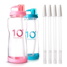 10º CELSIUS 吸管水壺 2L 2入+吸管 4入, 櫻花粉+薄荷綠, 1組
