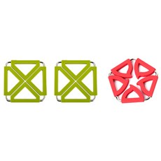 Dual 鍋墊 方形綠色 2入 + 五角形紅色, 混合顏色, 1套