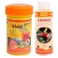 비비드 비트 열대어 사료 소 + 원터치 구피 비타민 120 ml, 1세트