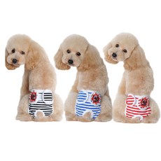 貓狗海軍橫條紋生理褲組 藍色+紅色+黑色, S, 1套