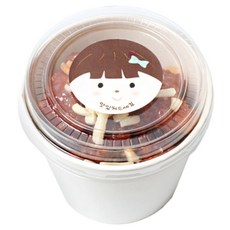 일회용 종이그릇 9.6 x 8 cm + 투명 뚜껑 + 소녀 원형 스티커 20p 세트, 1개