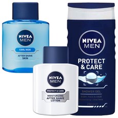 NIVEA 妮維雅 男士沐浴護膚組 3入, 鬚後水 100ml+乳液 100ml+沐浴乳 250ml, 1組