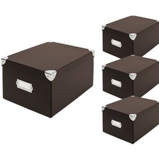하우스레시피 심플 스토리지 박스 특대, 브라운, 4개