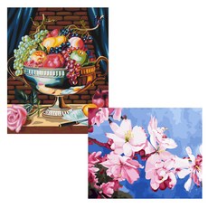 Hello Painting DIY帆布畫 2件組, 盛開的粉紅色花朵，晚餐