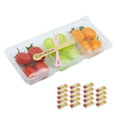 DONNA&DECO 3格小菜透明餐盒 20入+叉子 粉色 20入+韓文貼紙 20入, 1套