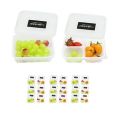 도나앤데코 pp내열 아담한 일회용 용기 사각 한칸 10p + 세칸 10p + 블랙 스티커 맛있게드세요 20p, 1세트