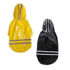Petnine 狗狗與貓咪反光運動連帽雨衣 2件組, 黃色, 黑色