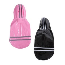 Petnine 狗狗與貓咪反光運動連帽雨衣 2件組, 粉紅色, 黑色