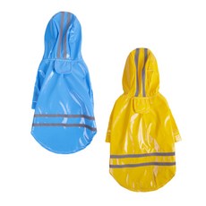 Petnine 狗狗與貓咪反光運動連帽雨衣 2件組, 藍色, 黃色