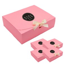 Donna&deco 亮片長方形禮物盒 中 + 大圓形手工黑色貼紙 + 緞帶隨機出貨, 粉紅色, 5套