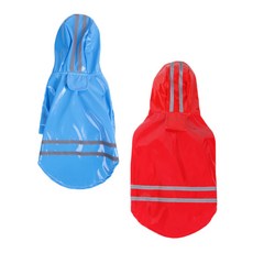 Petnine 狗狗與貓咪反光運動連帽雨衣 2件組, 藍色, 紅色