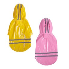 Petnine 狗狗與貓咪反光運動連帽雨衣 2件組, 黃色, 粉紅色