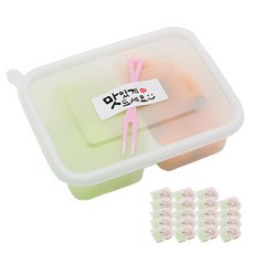 도나앤데코 pp내열 아담한 사각 일회용 용기 두칸 20p + 미니 두발 포크픽 핑크 20p + 스티커 맛있게드세요 20p, 1세트