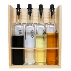 hand FACTORY 醬料瓶 L號 4入+密封瓶嘴 4入+木製置物架 L號 M+現代字體分類標籤貼 24款, 1套