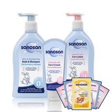사노산 베이비 바스앤샴푸 400ml + 케어로션 400ml + 케어크림 75ml + 사셰 랜덤 발송 8ml x 5p, 1세트