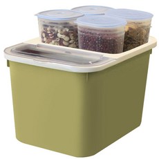 KAZT 防潮儲米桶 10kg+防潮雜糧盒 4入, 綠色