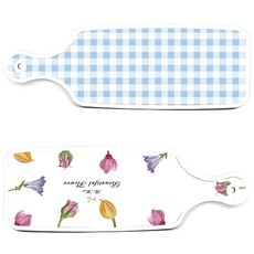 Roem Design 西餐砧板 2入 浪漫花朵圖案組, 浪漫花朵圖案, 格紋粉藍色, 1套