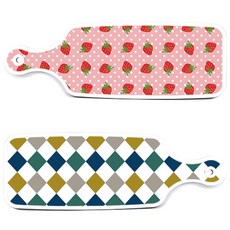 Roem 設計上菜板 復古鑽石圖案板 + 粉紅草莓板, 混合顏色, 1套