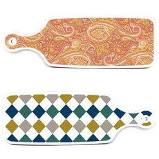 Roem 設計上菜砧板 復古鑽石圖案板 + 紅黃線條藝術板, 混合顏色, 1套