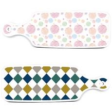 Roem 設計款上菜砧板 復古鑽石圖案板 + 線條圓形板, 混合顏色, 1套