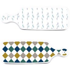 ROEM 設計款上菜砧板 復古鑽石圖案板 + 粉彩魚群板, 混色, 1套