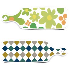 ROEM DESIGN 上菜砧板 2件組 復古菱形圖案套組, 復古菱形圖案, floral 連翹, 1套