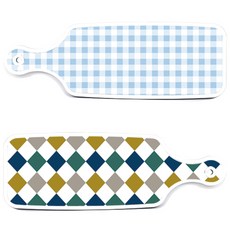 ROEM DESIGN 復古鑽石圖案托盤砧板 2件組, 復古鑽石圖案, 粉彩藍格紋, 1套