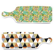 로엠디자인 托盤砧板 2件組 橘色V形圖案套組, 橘色V形圖案, 藍綠色玫瑰藤蔓, 1套