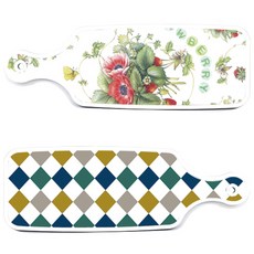 Roem Design 上菜砧板 2件組 復古菱格紋套組, 復古菱格紋, 野草莓圖案, 1套