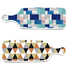 ROEM DESIGN 橘色雪佛龍圖案上菜砧板 2件組, 橘色雪佛龍圖案, 藍色格紋, 1套