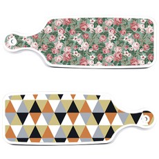 ROEM DESIGN 上菜板 2件組 橘色雪佛龍圖案套組, 橘色雪佛龍圖案, 黑綠色花園花朵, 1套