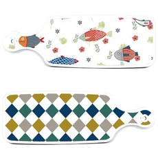 Roem Design 復古鑽石圖案上菜砧板 2件組, 復古鑽石圖案, 魚紋圖案, 1套