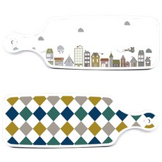 Roem Design 復古鑽石圖案上菜砧板 2件組, 復古鑽石圖案, 城市剪貼畫, 1套