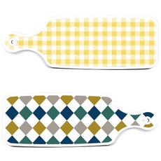 ROEM DESIGN 托盤砧板 2件組 復古鑽石圖案, 復古鑽石圖案, 格紋淡黃色, 1套
