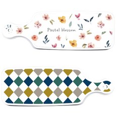 Roem Design 上菜砧板 2件組 復古鑽石圖案套組, 復古鑽石圖案, 粉彩花朵圖案, 1套