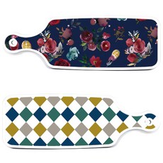 ROEM DESIGN 上菜砧板 2入 復古鑽石圖案套組, 復古鑽石圖案, 藍色調花朵, 1套