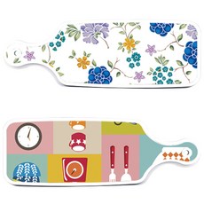 Roem Design 托盤砧板 2入 廚房圖案組, 廚房圖案, 浪漫藍色floral白色, 1套