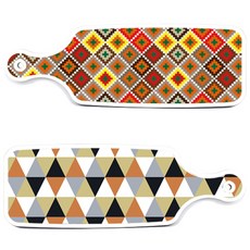 Roem Design 上菜砧板 2入 橘色V形圖案套裝, 橘色V形圖案, 格紋線條鑽石圖案, 1套