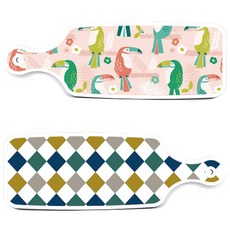 Roem Design 復古鑽石圖案托盤砧板 2件組, 復古鑽石圖案, 九官鳥粉紅, 1套