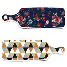 Roem Design 上菜砧板 2件組 橘色雪佛龍圖案, 橘色雪佛龍圖案, 藍色調花卉, 1套