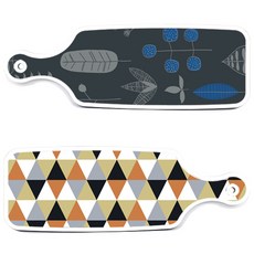 Roem Design 上菜砧板 2件組 橘色雪佛龍圖案套組, 橘色雪佛龍圖案, 深藍色木紋線條, 1套