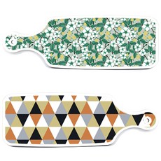 Roem Design 上菜砧板 2p 橘色雪佛龍圖案套組, 橘色雪佛龍圖案, 灰色花朵, 1套