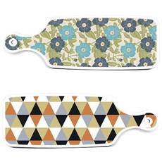 Roem Design 橘色人字紋圖案上菜板 2件套組, 橘色人字紋圖案, 花卉紫黃色, 1套