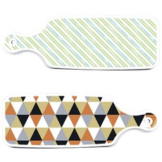 Roem Design 托盤砧板 2件組 橘色雪佛龍圖案套組, 橘色雪佛龍圖案, 藍白色斜線, 1套