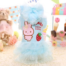 ECODY 草莓兔圖案寵物連身紗裙, 藍色